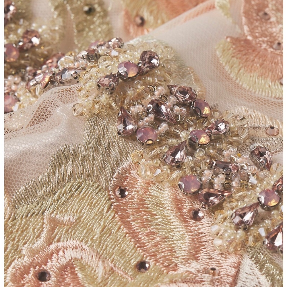 Mac Duggal Iridescent Floral Lace ALine Gown Gem